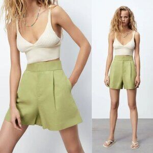 Zara Light Green High-Waist Bermuda Shorts